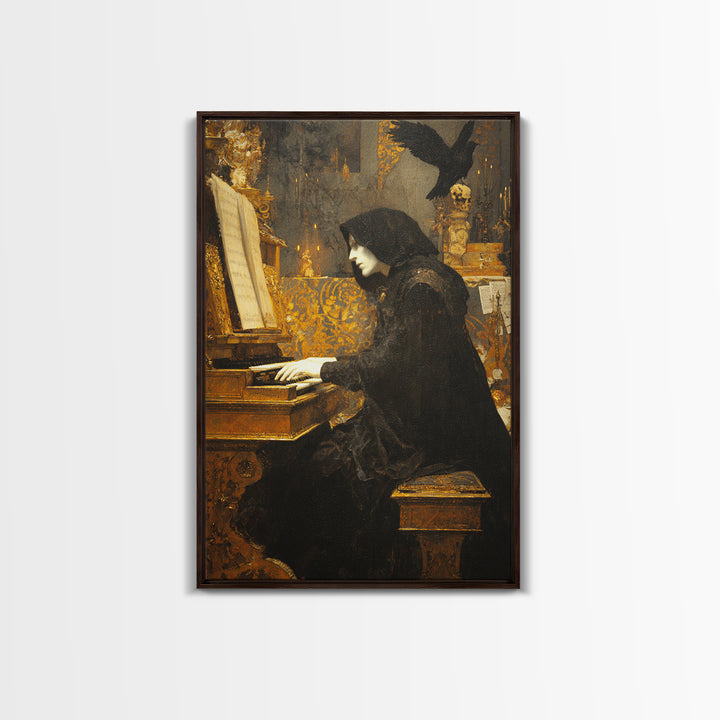 The Phantom Organist, Ornate Symbolist Art, Vertical Wall Art, Dark Fantasy Wall Art, Framed Canvas Print, Halloween Wall Art