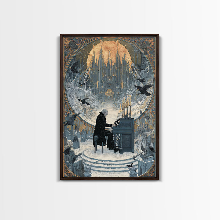 The Phantom Organist, Symbolist Death Art, Vertical Wall Art, Dark Fantasy Wall Art, Framed Canvas Print, Halloween Wall Art