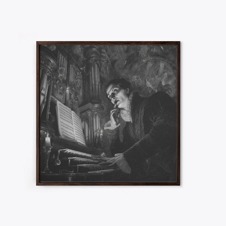 The Phantom Organist, Dark Symbolist Art, Square Wall Art, Dark Halloween Decor, Framed Canvas Print, Halloween Wall Art