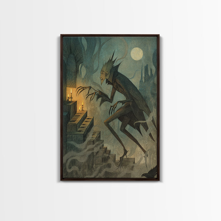 The Phantom Organist, Expressionist Nightmare Art, Vertical Wall Art, Dark Fantasy Wall Art, Framed Canvas Print, Halloween Wall Art