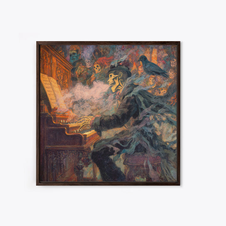 The Phantom Organist, Grotesque Carnival Art, Square Wall Art, Gothic Horror Wall Art, Framed Canvas Print, Halloween Wall Art