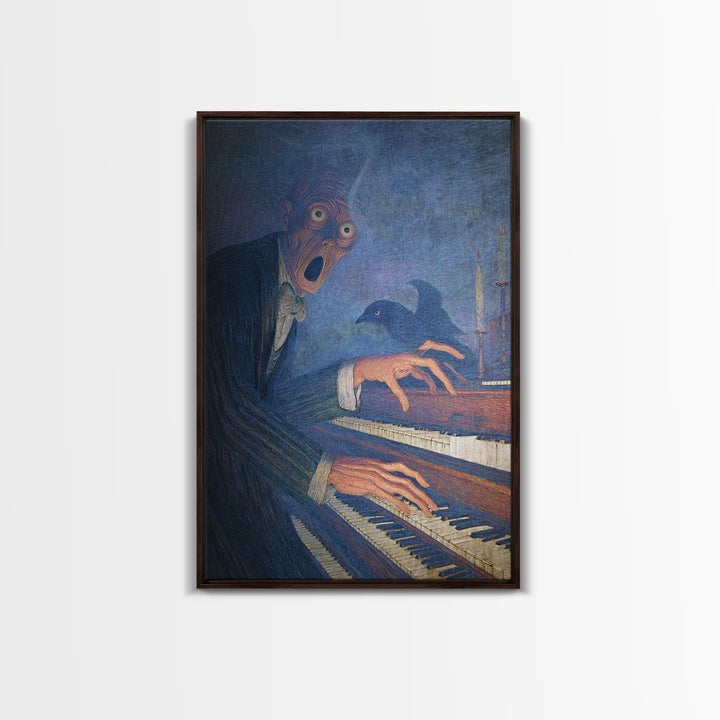 The Phantom Organist, Expressionist Gothic Art, Vertical Wall Art, Gothic Horror Wall Art, Framed Canvas Print, Halloween Wall Art