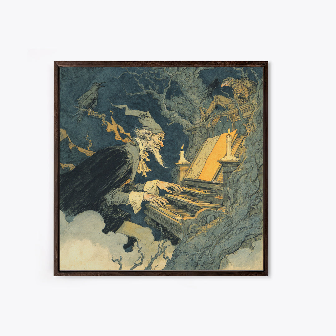 The Phantom Organist, Gothic Storybook Art, Square Wall Art, Dark Halloween Decor, Framed Canvas Print, Halloween Wall Art