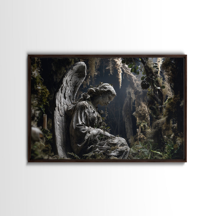 The Weeping Cemetery Angel, Baroque Witchcraft Art, Landscape Wall Art, Dark Halloween Decor, Canvas Print, Halloween Wall Art