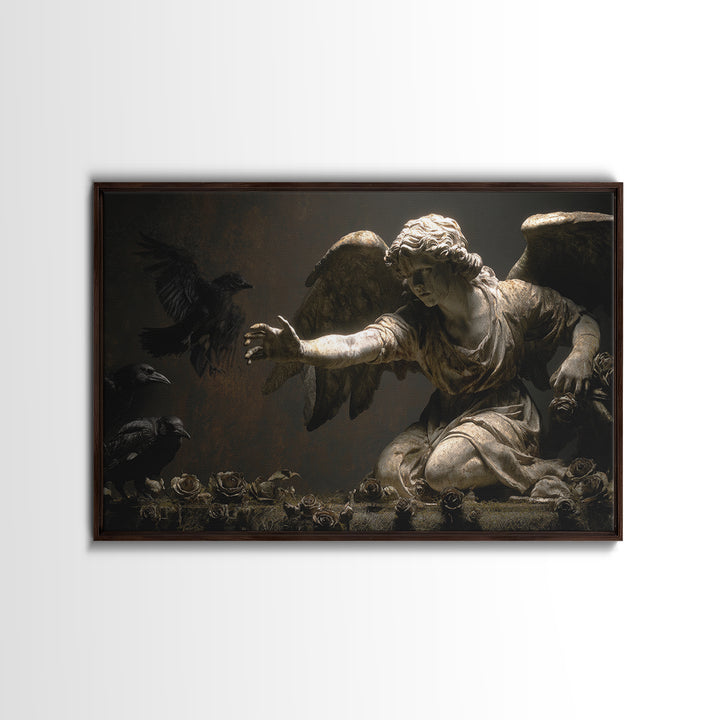 The Weeping Cemetery Angel, Dark Romantic Horror Art, Landscape Wall Art, Macabre Wall Art, Framed Canvas Print, Halloween Wall Art