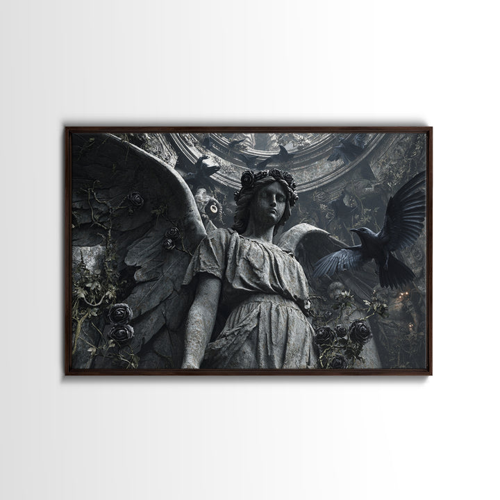 The Weeping Cemetery Angel, Architectural Etching Art, Landscape Wall Art, Dark Fantasy Wall Art, Canvas Print