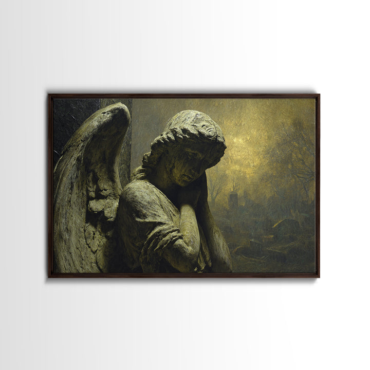The Weeping Cemetery Angel, Romantic Gothic Landscape, Landscape Wall Art, Dark Fantasy Wall Art, Framed Canvas Print
