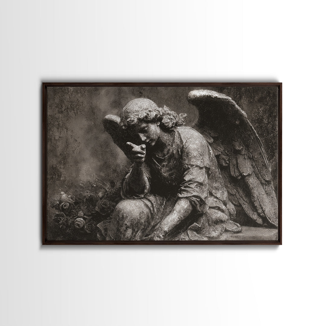 The Weeping Cemetery Angel, Symbolist Dream Art, Landscape Wall Art, Dark Fantasy Wall Art, Canvas Print, Halloween Wall Art