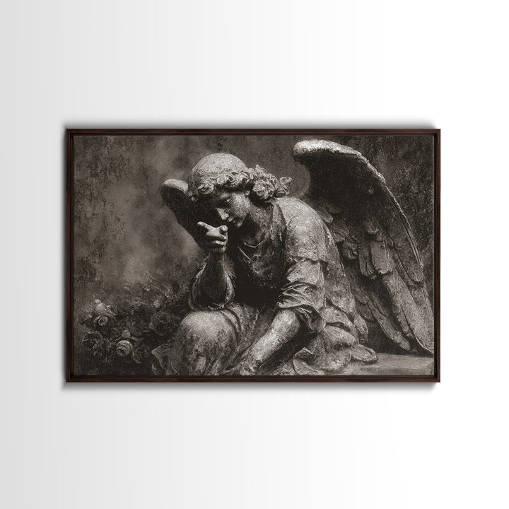 The Weeping Cemetery Angel, Symbolist Dream Art, Landscape Wall Art, Dark Fantasy Wall Art, Canvas Print, Halloween Wall Art