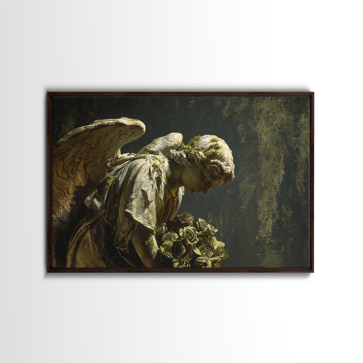 The Weeping Cemetery Angel, Symbolist Gothic Landscape, Landscape Wall Art, Dark Fantasy Wall Art, Framed Canvas Print, Halloween Wall Art