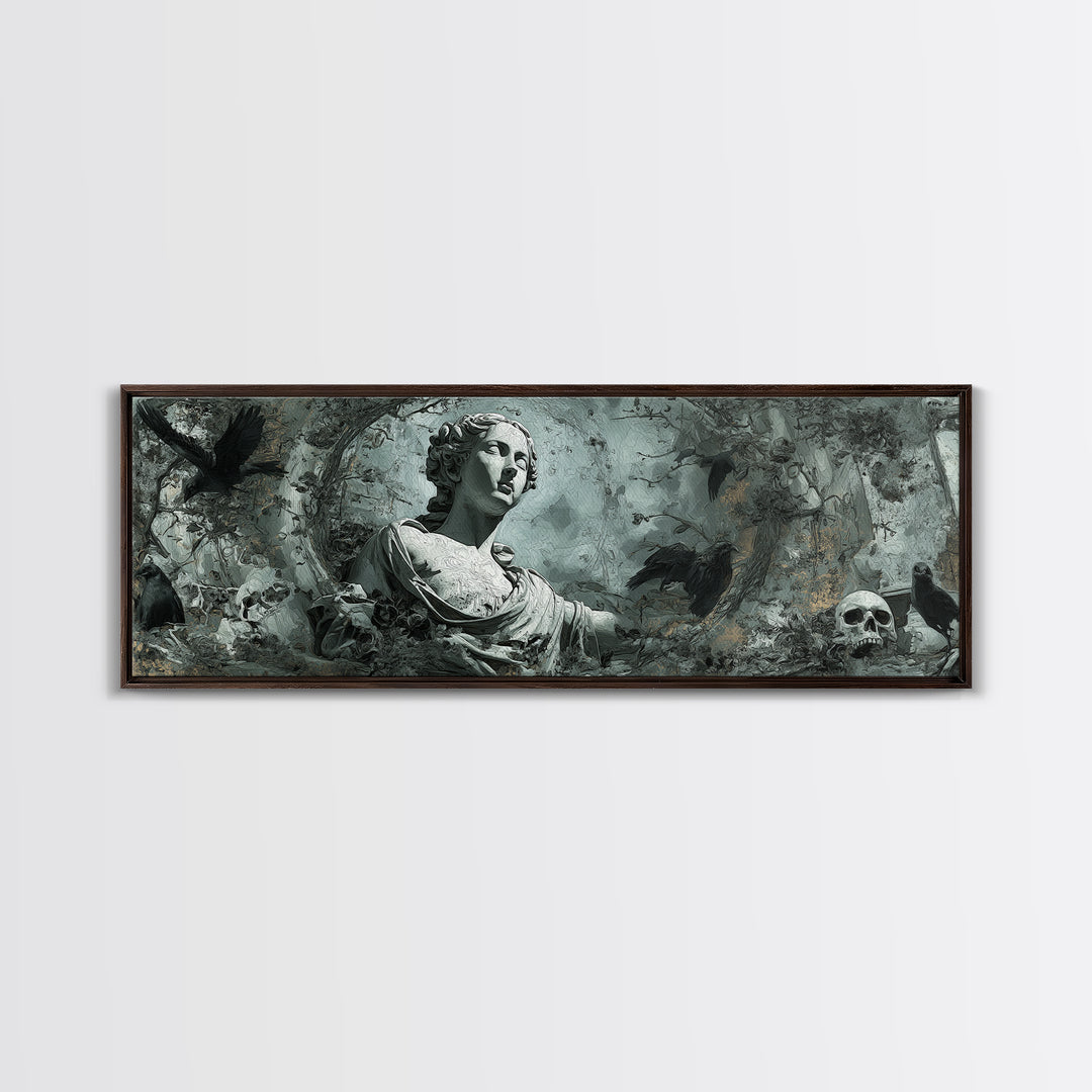The Weeping Cemetery Angel, Decadent Gothic Art, Extra Wide Wall Art, Macabre Wall Art, Canvas Print, Halloween Wall Art