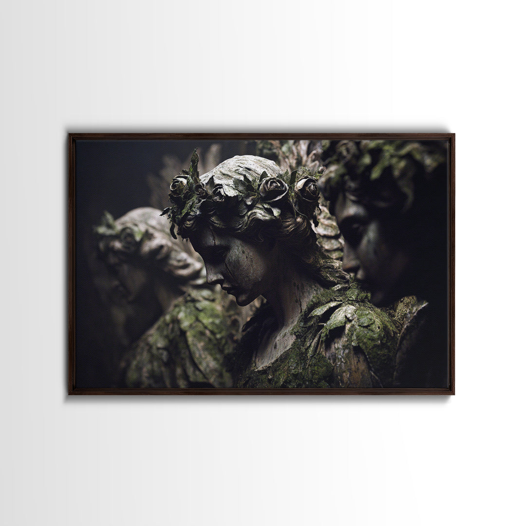 The Weeping Cemetery Angel, Dark Symbolist Art, Landscape Wall Art, Macabre Wall Art, Framed Canvas Print, Halloween Wall Art