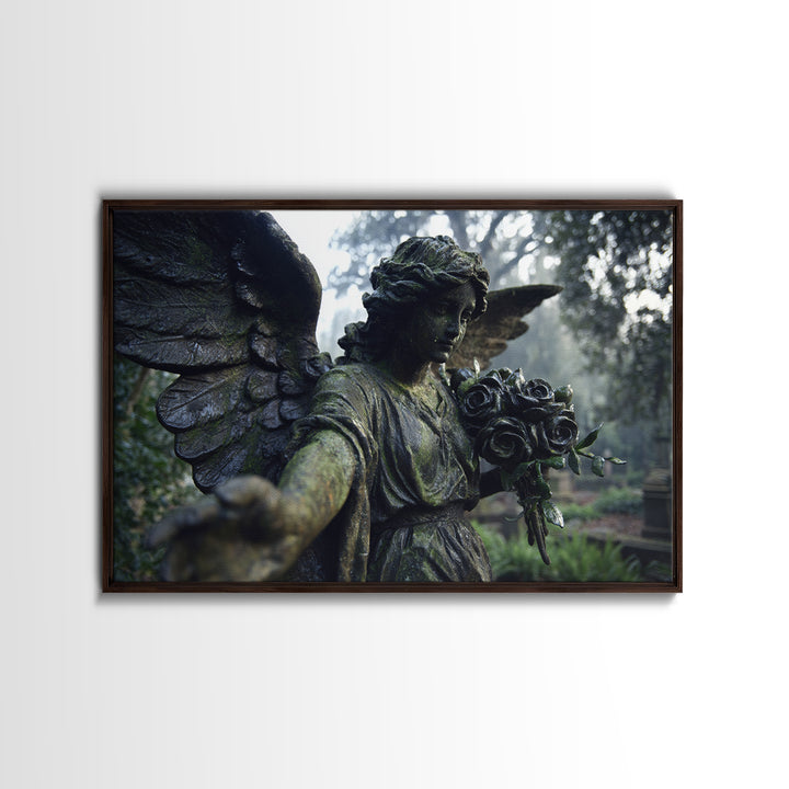 The Weeping Cemetery Angel, Symbolist Etching Art, Landscape Wall Art, Dark Fantasy Wall Art, Canvas Print, Halloween Wall Art