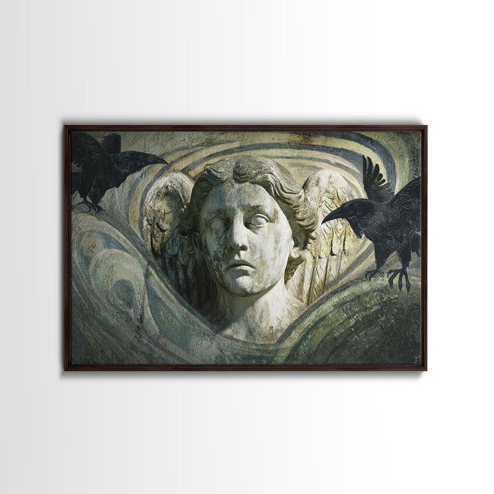 The Weeping Cemetery Angel, Expressionist Gothic Art, Landscape Wall Art, Dark Halloween Decor, Canvas Print, Halloween Wall Art