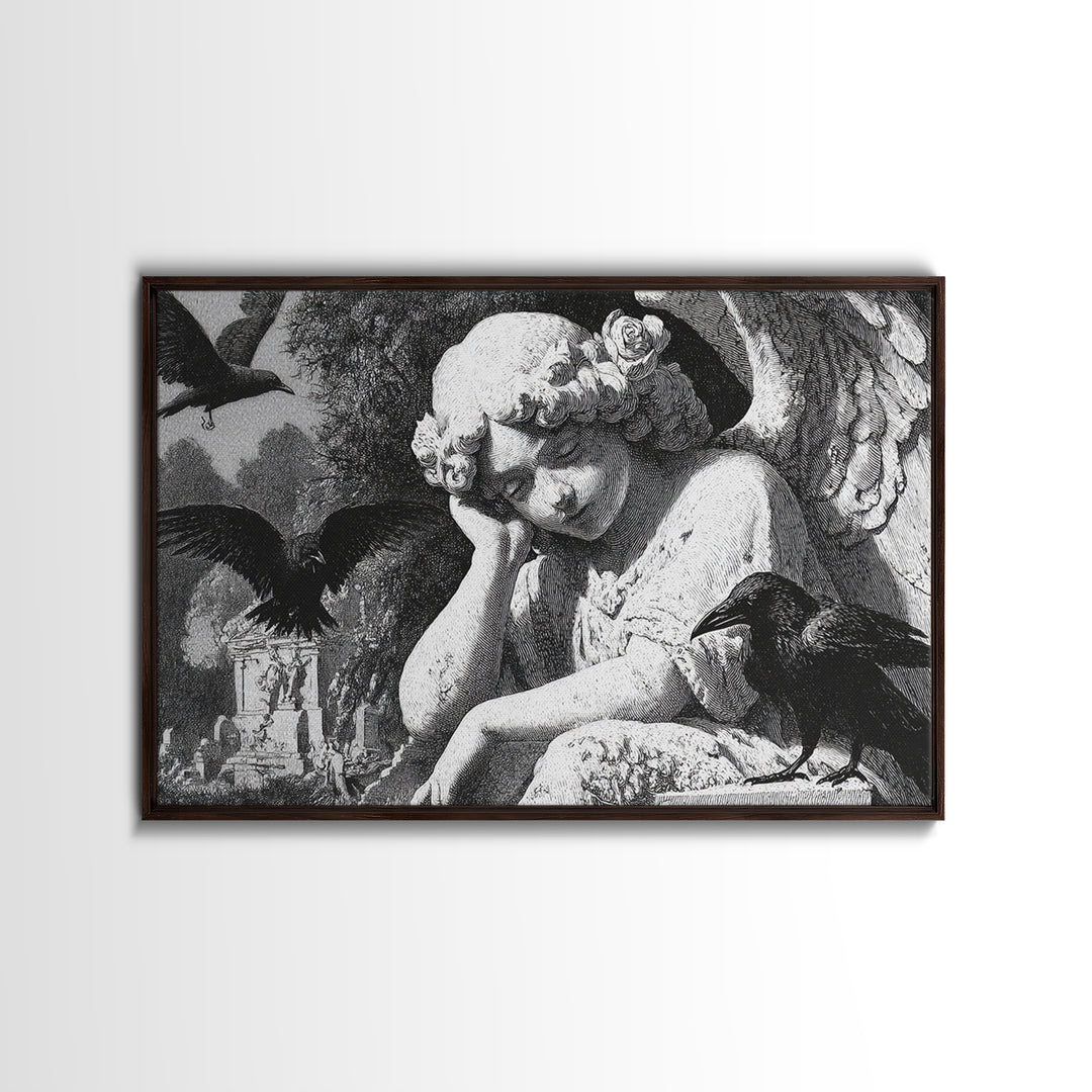 The Weeping Cemetery Angel, Victorian Macabre Art, Landscape Wall Art, Dark Fantasy Wall Art, Framed Canvas Print, Halloween Wall Art