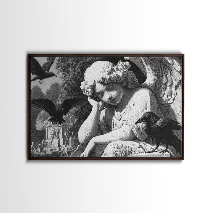 The Weeping Cemetery Angel, Victorian Macabre Art, Landscape Wall Art, Dark Fantasy Wall Art, Framed Canvas Print, Halloween Wall Art