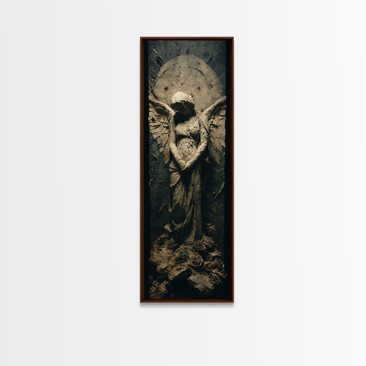 The Weeping Cemetery Angel, Surreal Apocalyptic Art, Tall Narrow Wall Art, Dark Halloween Decor, Framed Canvas Print