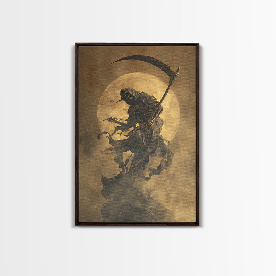 The Fog-Bound Reaper, Dark Romantic Horror Art, Vertical Wall Art, Macabre Wall Art, Canvas Print, Halloween Wall Art, Halloween Decor