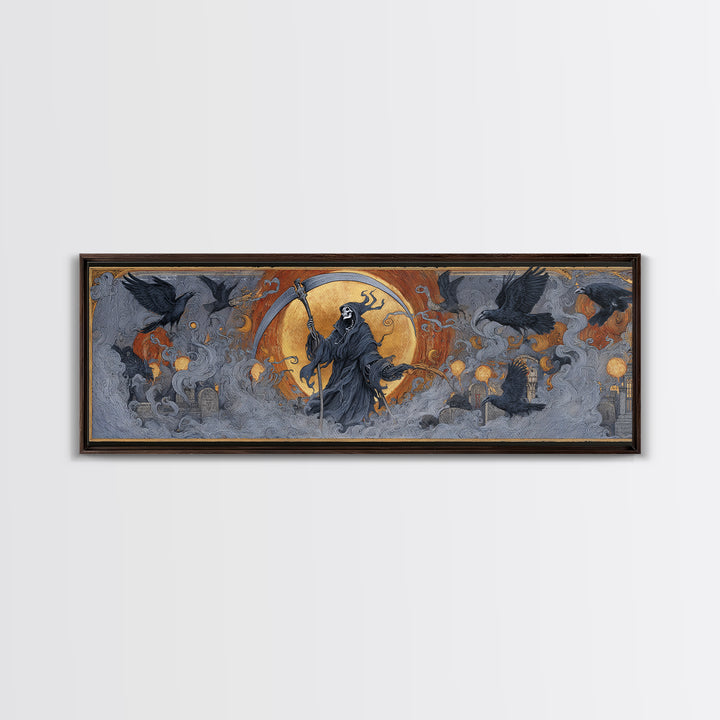 The Fog-Bound Reaper, Visionary Gothic Art, Extra Wide Wall Art, Dark Fantasy Wall Art, Framed Canvas Print, Halloween Wall Art