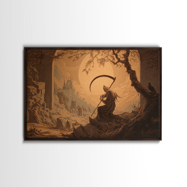 The Fog-Bound Reaper, Romantic Gothic Landscape, Landscape Wall Art, Dark Fantasy Wall Art, Canvas Print, Halloween Wall Art