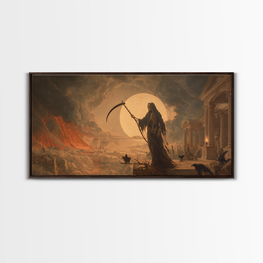 The Fog-Bound Reaper, Apocalyptic Romantic Art, Wide Panoramic Art, Macabre Wall Art, Canvas Print, Halloween Wall Art, Halloween Decor