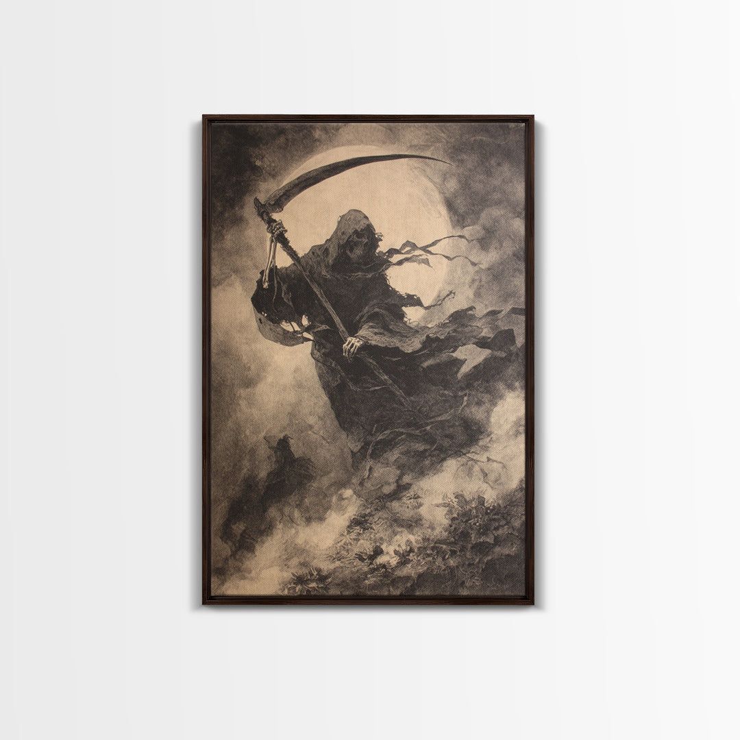 The Fog-Bound Reaper, Symbolist Dream Art, Vertical Wall Art, Dark Fantasy Wall Art, Canvas Print, Halloween Wall Art