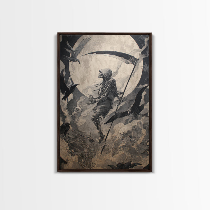 The Fog-Bound Reaper, Ornate Symbolist Art, Vertical Wall Art, Gothic Horror Wall Art, Canvas Print, Halloween Wall Art