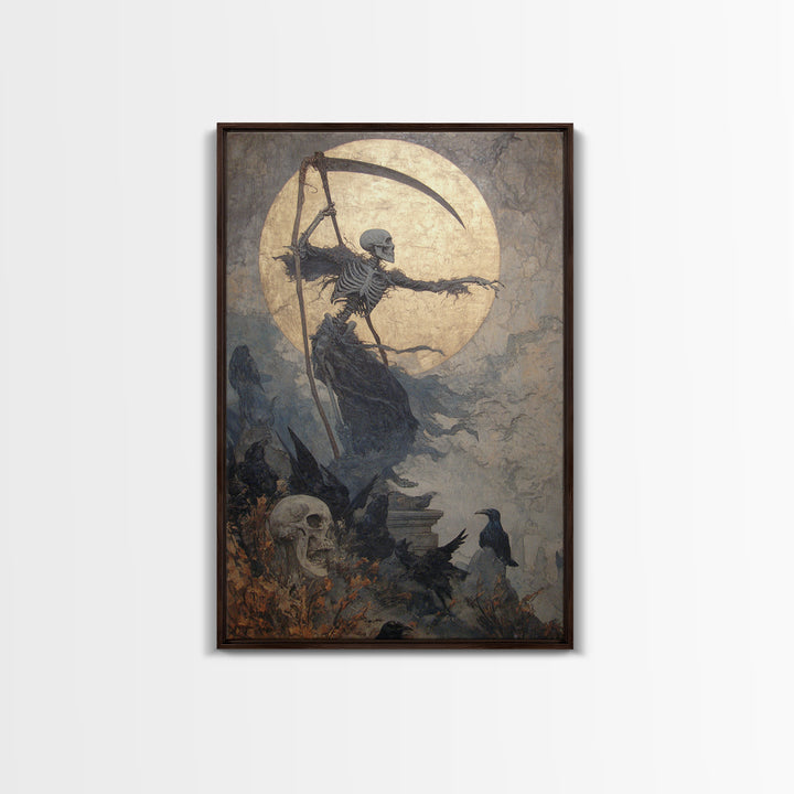 The Fog-Bound Reaper, Dark Symbolist Art, Vertical Wall Art, Dark Fantasy Wall Art, Framed Canvas Print, Halloween Wall Art