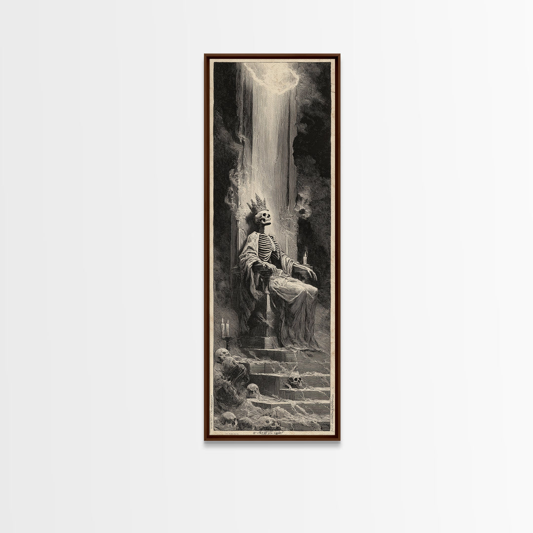 The Bone Queen, Gothic Engraving Art, Tall Narrow Wall Art, Dark Fantasy Wall Art, Framed Canvas Print, Halloween Wall Art