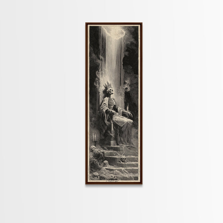 The Bone Queen, Gothic Engraving Art, Tall Narrow Wall Art, Dark Fantasy Wall Art, Framed Canvas Print, Halloween Wall Art