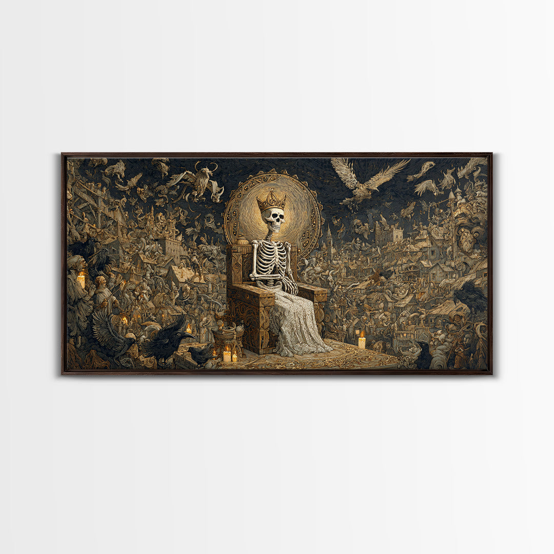 The Bone Queen, Northern Renaissance Horror, Wide Panoramic Art, Gothic Horror Wall Art, Framed Canvas Print, Halloween Wall Art