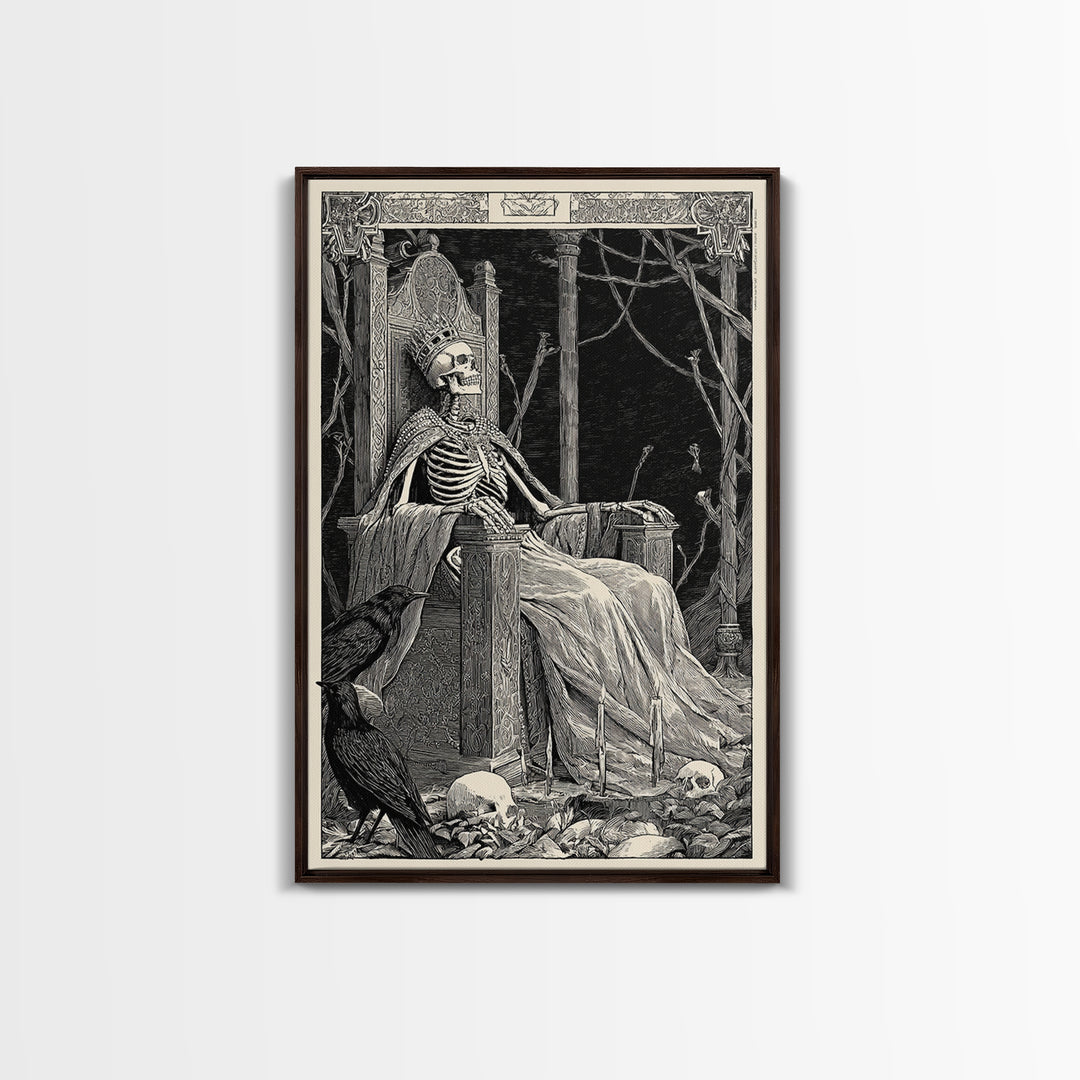 The Bone Queen, Renaissance Engraving Art, Vertical Wall Art, Macabre Wall Art, Canvas Print, Halloween Wall Art, Halloween Decor