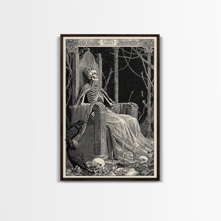 The Bone Queen, Renaissance Engraving Art, Vertical Wall Art, Macabre Wall Art, Canvas Print, Halloween Wall Art, Halloween Decor