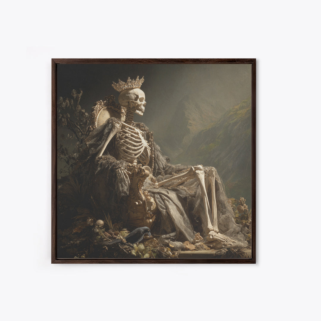 The Bone Queen, Baroque Witchcraft Art, Square Wall Art, Macabre Wall Art, Framed Canvas Print, Halloween Wall Art, Halloween Decor