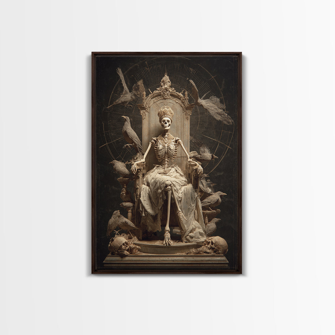 The Bone Queen, Gothic Nightmare Art, Vertical Wall Art, Dark Halloween Decor, Framed Canvas Print, Halloween Wall Art