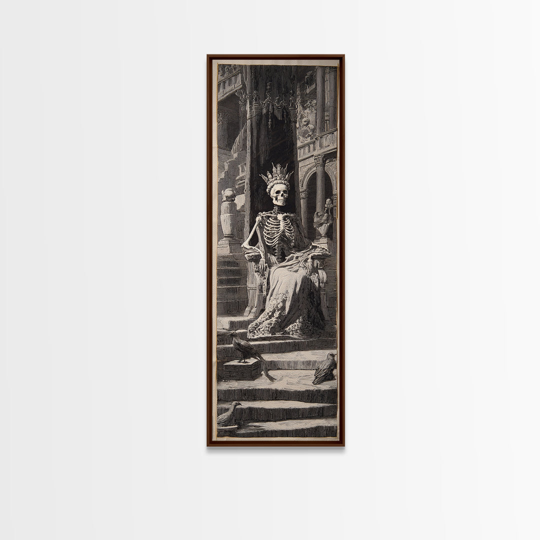 The Bone Queen, Architectural Etching Art, Tall Narrow Wall Art, Gothic Horror Wall Art, Canvas Print, Halloween Wall Art
