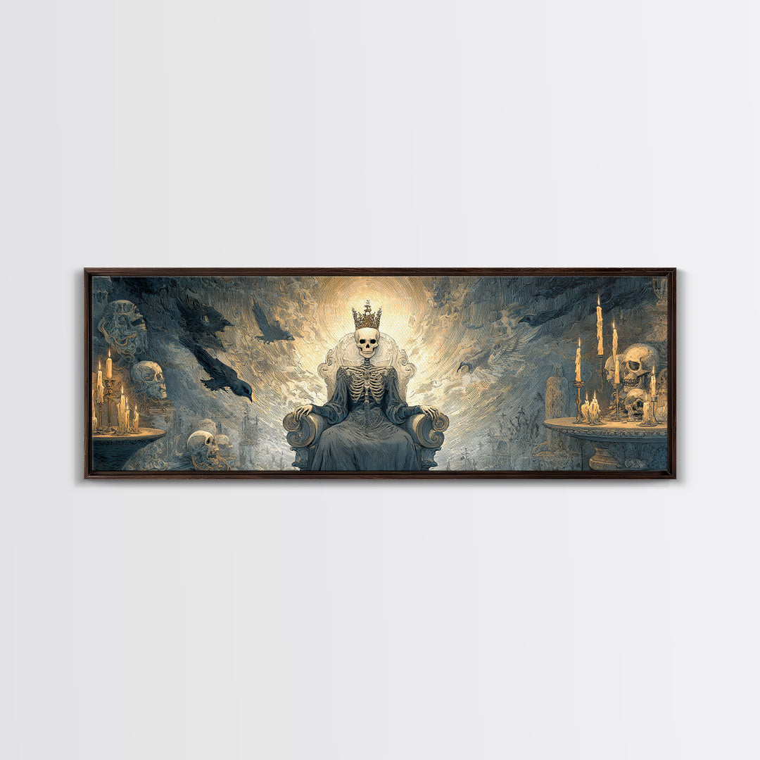 The Bone Queen, Expressionist Nightmare Art, Extra Wide Wall Art, Dark Halloween Decor, Framed Canvas Print, Halloween Wall Art
