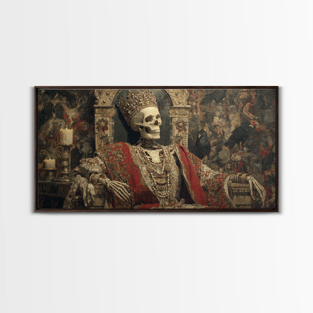 The Bone Queen, Grotesque Carnival Art, Wide Panoramic Art, Gothic Horror Wall Art, Framed Canvas Print, Halloween Wall Art