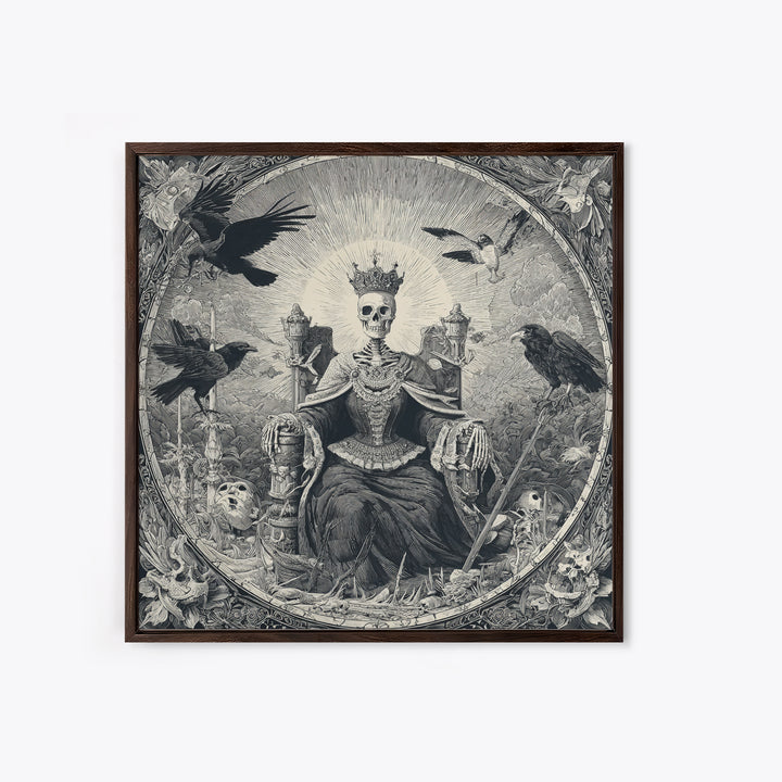 The Bone Queen, Macabre Folk Print Art, Square Wall Art, Dark Halloween Decor, Framed Canvas Print, Halloween Wall Art