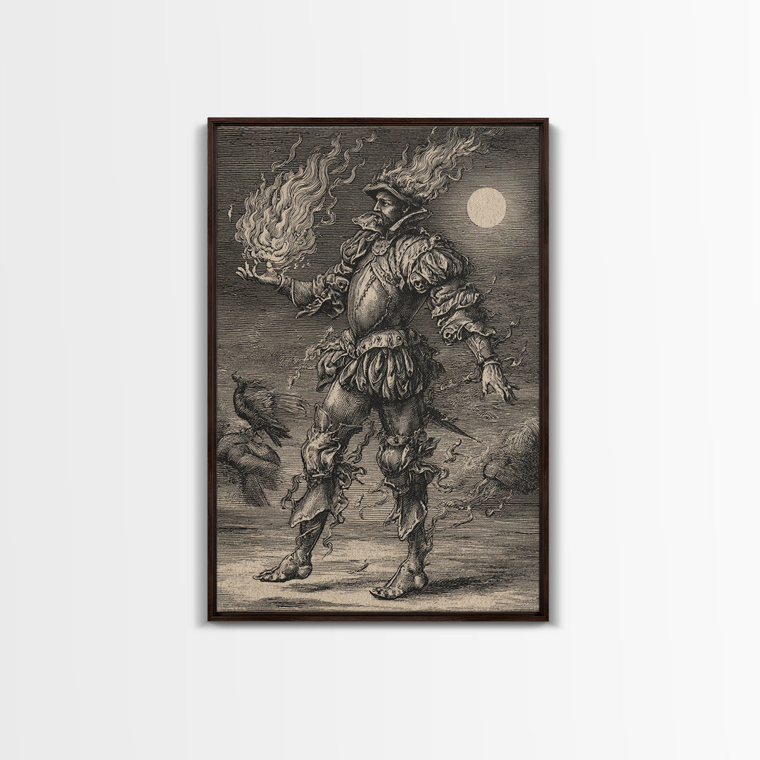The Candlewax Man, Renaissance Engraving Art, Vertical Wall Art, Gothic Horror Wall Art, Framed Canvas Print, Halloween Wall Art