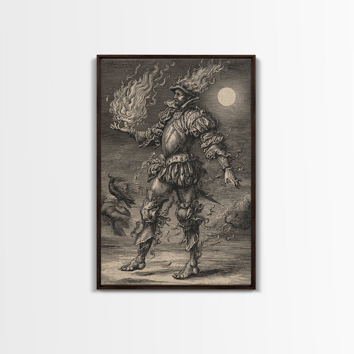 The Candlewax Man, Renaissance Engraving Art, Vertical Wall Art, Gothic Horror Wall Art, Framed Canvas Print, Halloween Wall Art