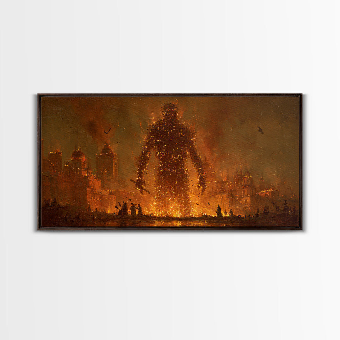 The Candlewax Man, Apocalyptic Romantic Art, Wide Panoramic Art, Dark Fantasy Wall Art, Framed Canvas Print, Halloween Wall Art