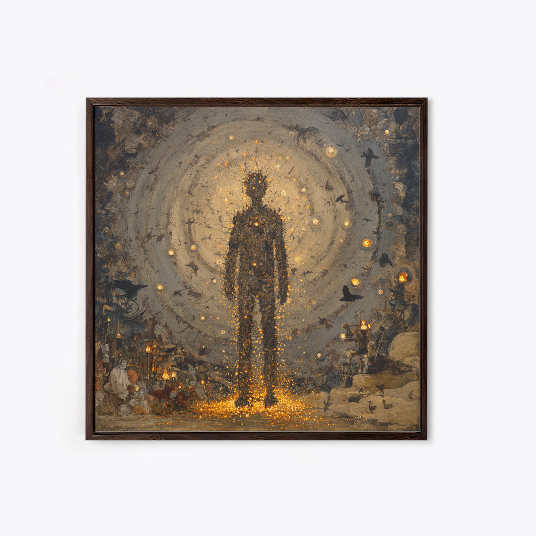 The Candlewax Man, Symbolist Dream Art, Square Wall Art, Dark Fantasy Wall Art, Framed Canvas Print, Halloween Wall Art