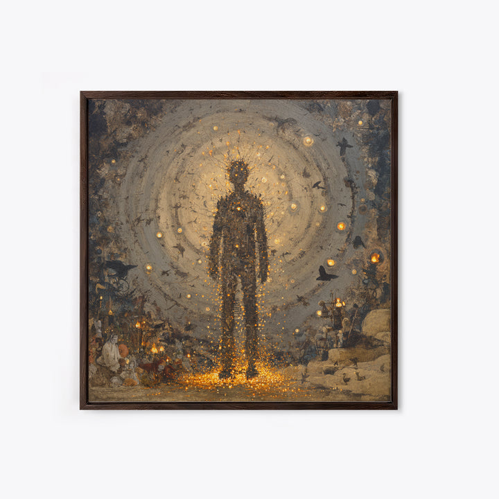 The Candlewax Man, Symbolist Dream Art, Square Wall Art, Dark Fantasy Wall Art, Framed Canvas Print, Halloween Wall Art