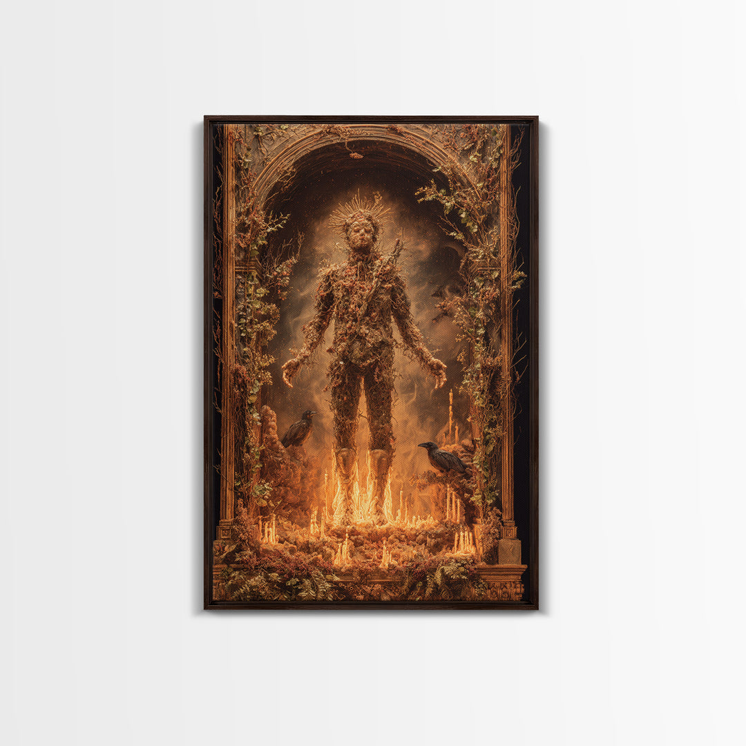 The Candlewax Man, Ornate Symbolist Art, Vertical Wall Art, Dark Halloween Decor, Framed Canvas Print, Halloween Wall Art