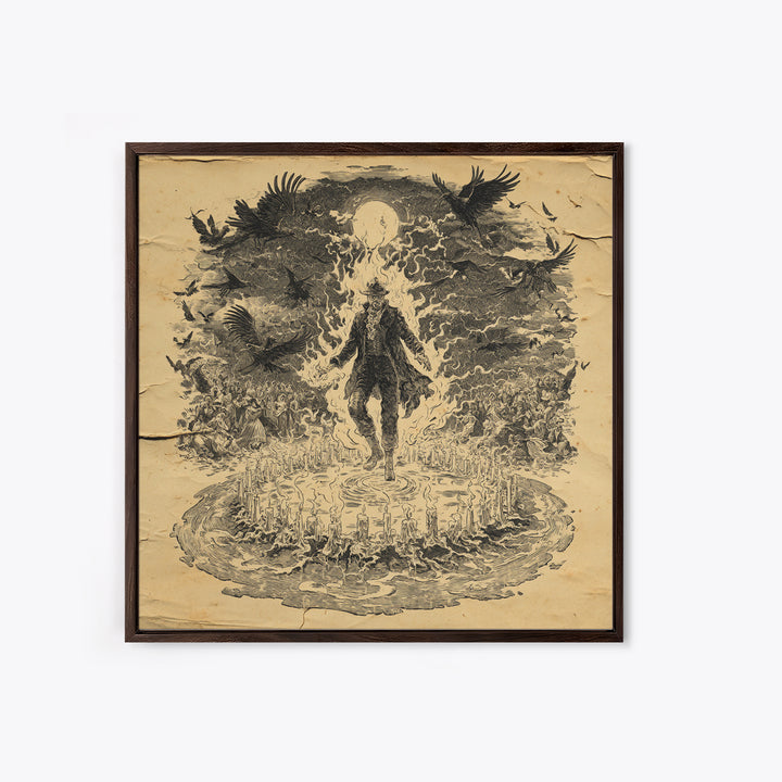 The Candlewax Man, Symbolist Etching Art, Square Wall Art, Dark Fantasy Wall Art, Framed Canvas Print, Halloween Wall Art