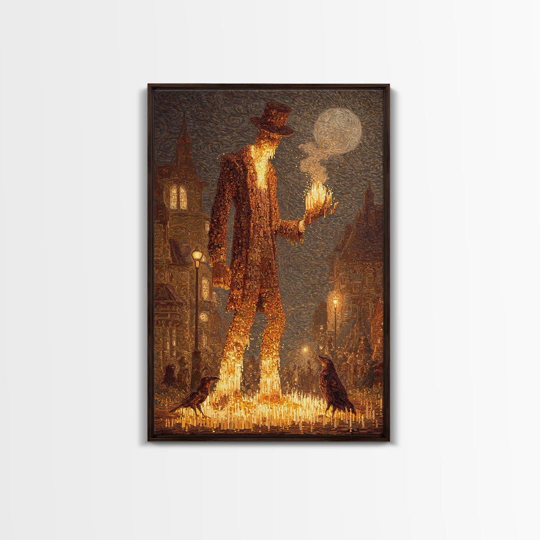 The Candlewax Man, Expressionist Gothic Art, Vertical Wall Art, Dark Halloween Decor, Framed Canvas Print, Halloween Wall Art