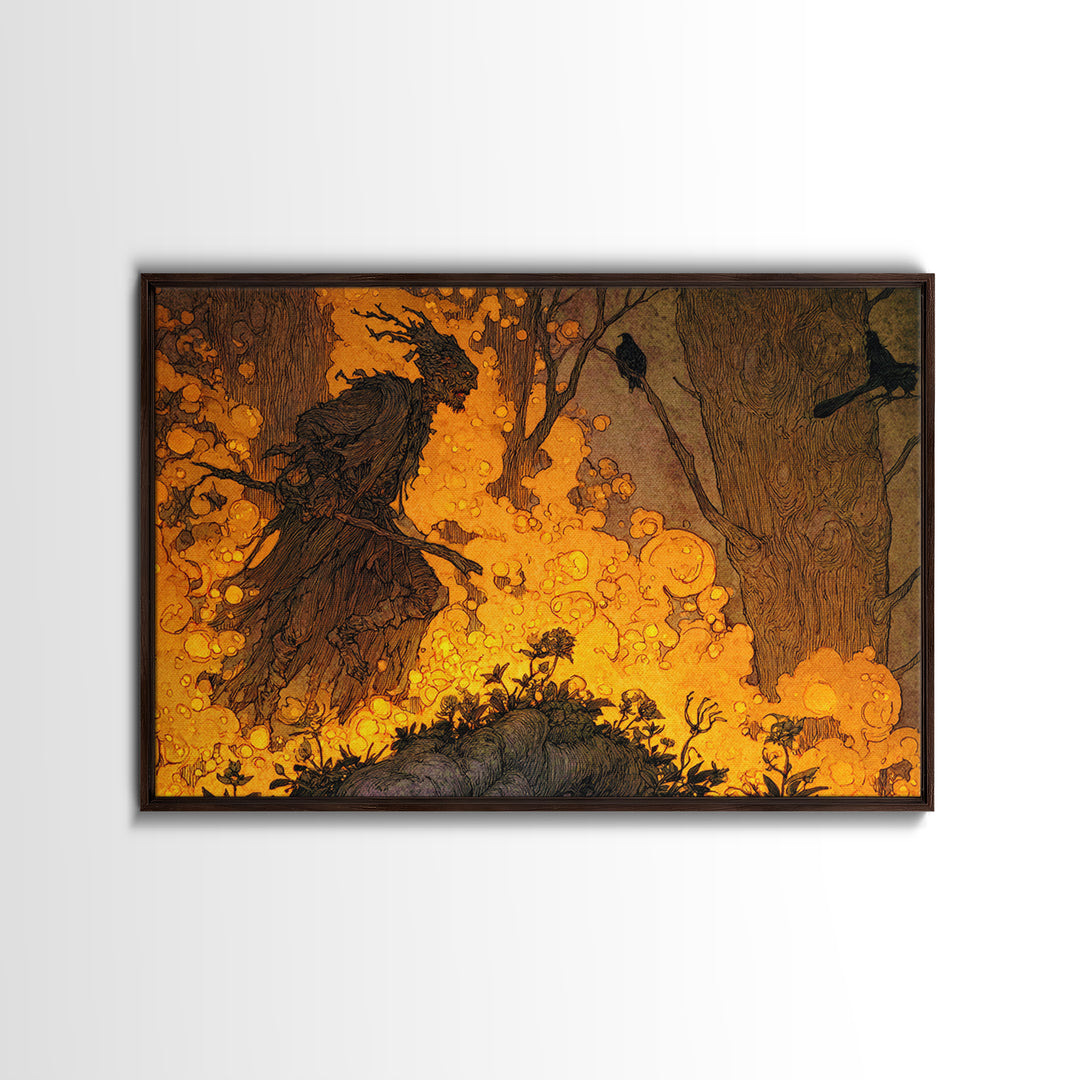 The Candlewax Man, Gothic Storybook Art, Landscape Wall Art, Dark Fantasy Wall Art, Framed Canvas Print, Halloween Wall Art