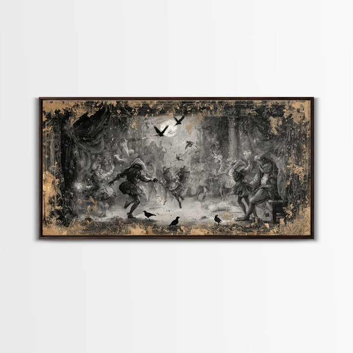 The Mirror Spirit, Northern Renaissance Horror, Wide Panoramic Art, Dark Halloween Decor, Canvas Print, Halloween Wall Art