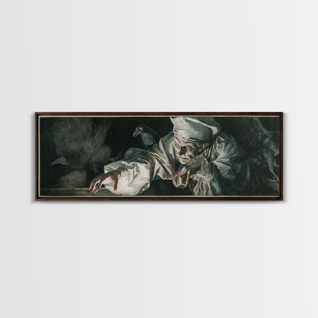 The Mirror Spirit, Dark Renaissance Art, Extra Wide Wall Art, Gothic Horror Wall Art, Framed Canvas Print, Halloween Wall Art